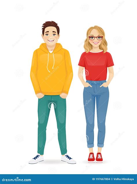 Young People In Casual Clothes Stock Vector Illustration Of Cartoon