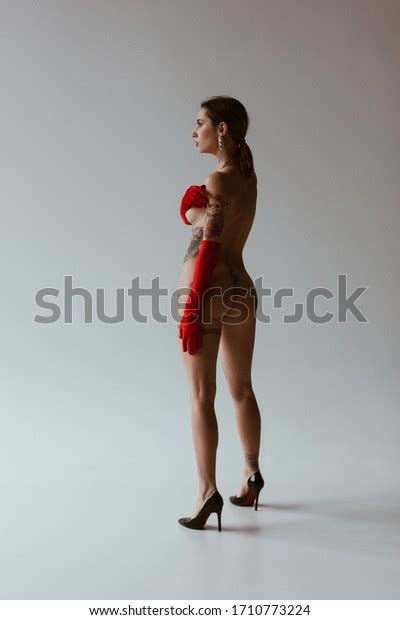 Sexy Naked Woman Tattoos Wearing Red Stock Photo Shutterstock