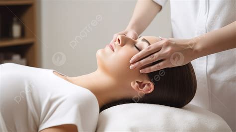 Woman Is Getting A Facial Massage By A Beautician Background Picture