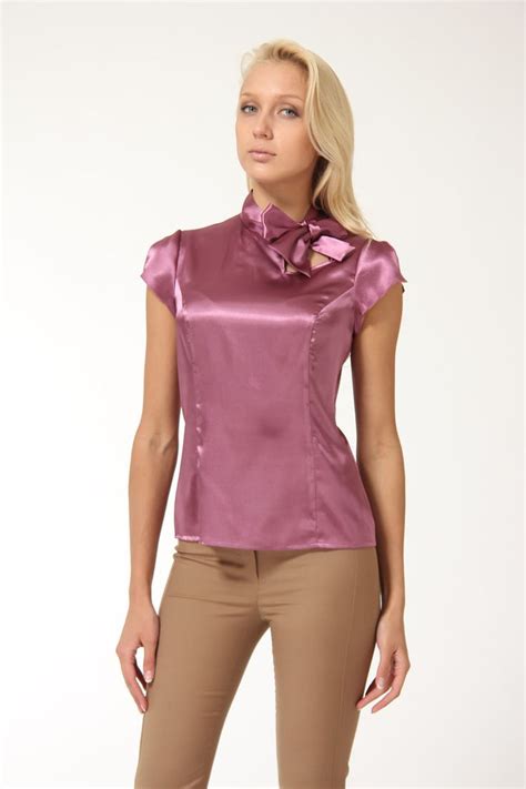 shiny blouse fashion satin bow blouse