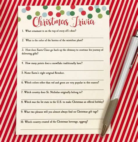 Christmas Party Trivia Game Printable Instant Download Merry And