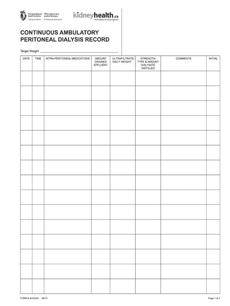 Peritoneal Dialysis Record Sheet 2012 2024 Form Fill Out And Sign