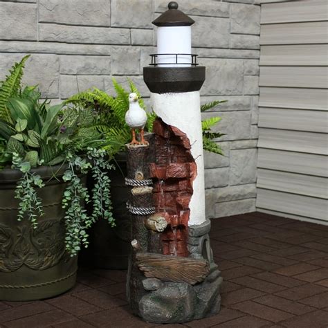 Sunnydaze Gulls Cove Outdoor Lighthouse Water Fountain With Led Light