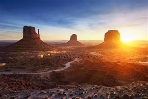 Monument Valley Desert Sun Sunset Sky Clouds Nature Landscape Usa Hd