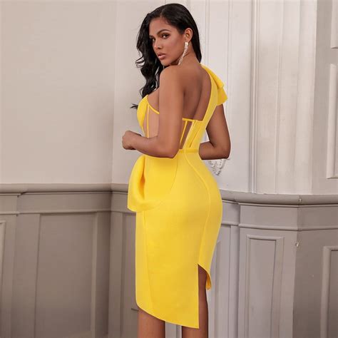 One Hot Mami Ruffled Dress Fashion Closet Clothing Yellow Bodycon Dress Ruffle Bodycon Dress