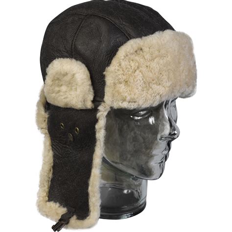 Aviator Style Pilot Trapper Hat Genuine Sheepskin Leather Mens Winter