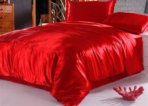 pcs california king red silk bedding set satin sheets queen full twin