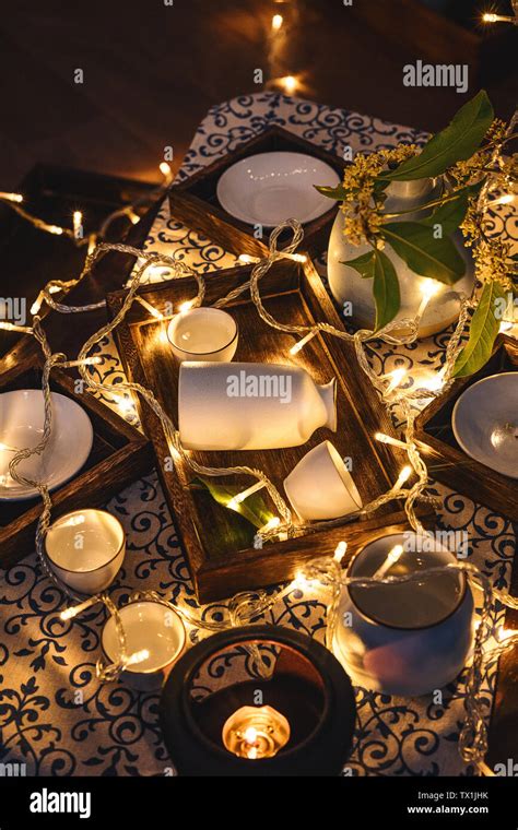 Table In Candlelight Stock Photo Alamy