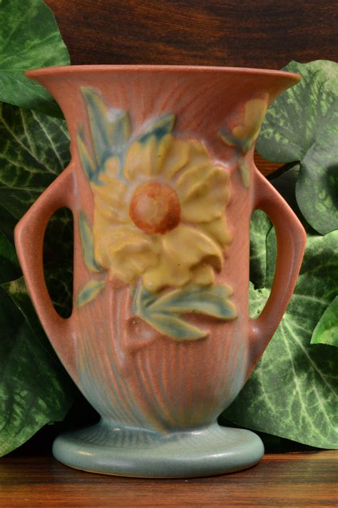 Roseville Pottery Coral Pink Peony Vase 59 6 5500 The Kings