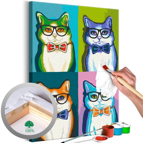 Peinture Par Numéro Colorful Quartet Portraits Of Four Cat Gentlemen