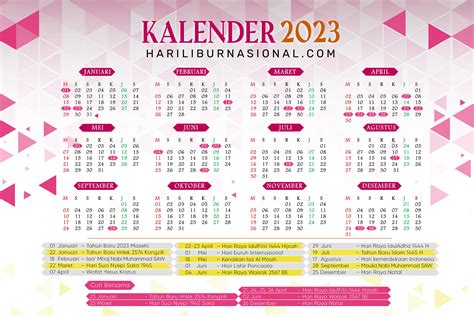 Kalender 2023 Lengkap Hari Libur Nasional Tanggal Merah Cuti Bersama