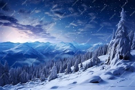 Premium Ai Image Forest On A Mountain Ridge Covered With Snow Milky