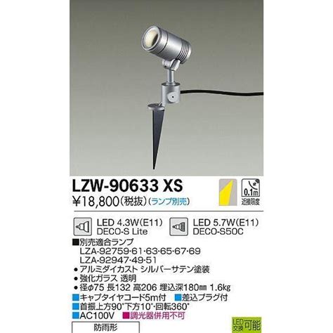 LZW 90633XS アウトドアライト LEDハイパワースポットライト 防雨形 LEDランプタイプ DECO S E11口金 本体のみ 大光