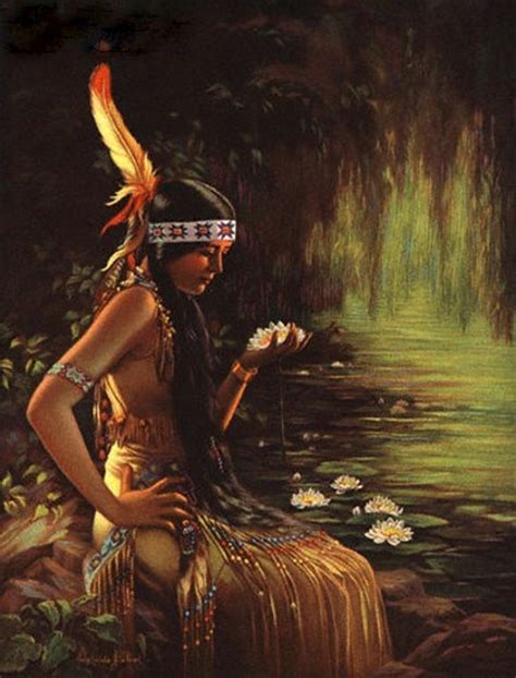 Indian Maiden Holding Water Lily Adelaide Hiebel Native American Art Native American