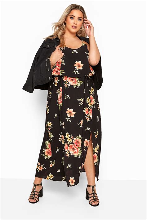 Yours London Black Floral Double Layer Maxi Dress Yours Clothing