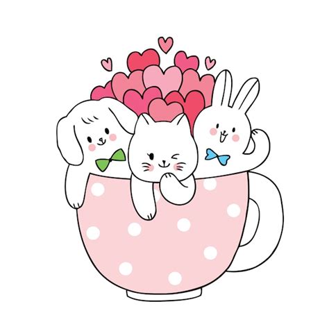 Premium Vector Cartoon Cute Valentines Day Cat And Dog And Rabbit And
