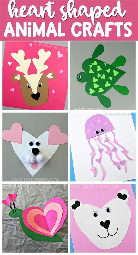 Valentines Day Heart Shaped Animal Crafts For Kids February Crafts