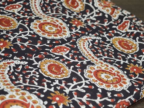 Brown Kalamkari Printed Indian Hand Block Print Soft Cotton Etsy In