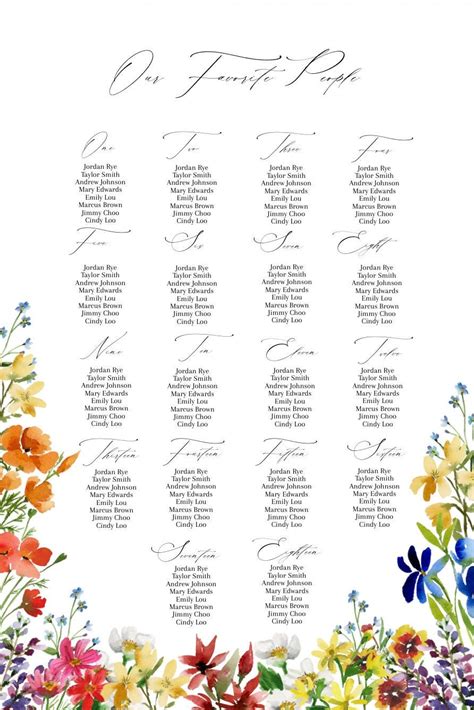 Template Wildflower Seating Chart Wildflower Wedding Seating Chart
