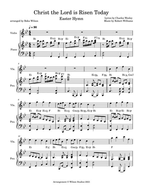 Christ The Lord Is Risen Today Violin Solo Arr Beka Wilson Sheet