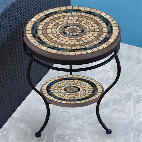 Knf Mosaic Side Table Tiered Neille Olson Mosaics Iron Accents