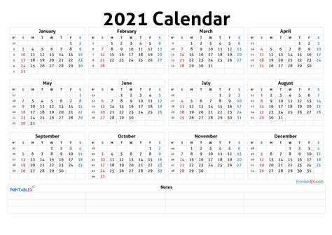 Small Yearly Calendar 2021 Printable 2021 Yearly Calendar With