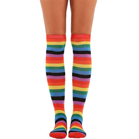 Womens Pair Of Colorful Assorted Bright Knee High Striped Socks Long Footwear Ebay