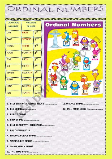 Ordinal Numbers Esl Printable Word Search Puzzle Worksheet E17 Images
