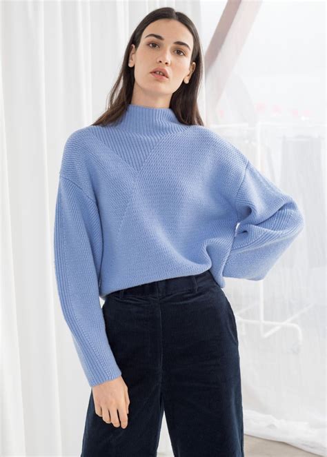 Wool Blend Mock Neck Sweater Blue Sweater Outfit Womens Blue Sweater Sweaters