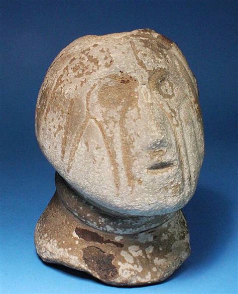 Mississippian Native American Limestone Human Effigy With Falcon Mask