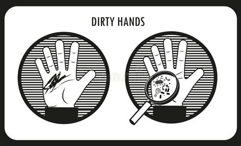 Dirty Hands Hand Hygiene Black And White Flat Vector Icons Stock