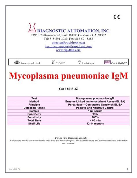 Mycoplasma Pneumoniae Igm Elisa Kits Rapid Tests