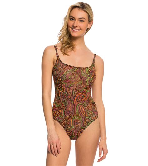 Solar Tan Thru Paisley Scoopneck One Piece Swimsuit At Free Shipping