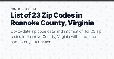 Roanoke County Zip Codes List Of 23 Zip Codes In Roanoke County Virginia