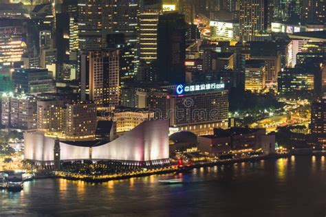 Abstract Futuristic Night Cityscape Hong Kong Aerial View Editorial