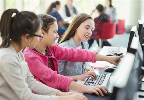 Girl Students Studying Together At Computer Stock Image F0201710