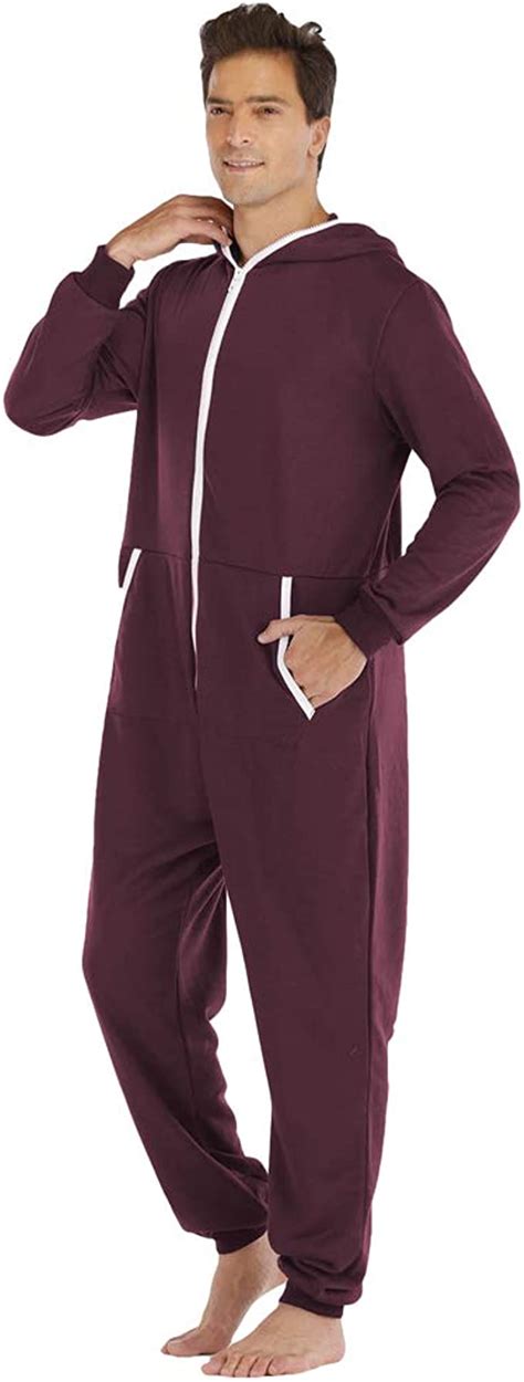 Ketamyy Herren Pyjama Jumpsuit Mit Kapuze Einfarbig Casual Reißverschluss Overall Erwachsene
