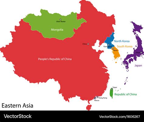 East Asia Region Map Countries In Eastern Asia Vector