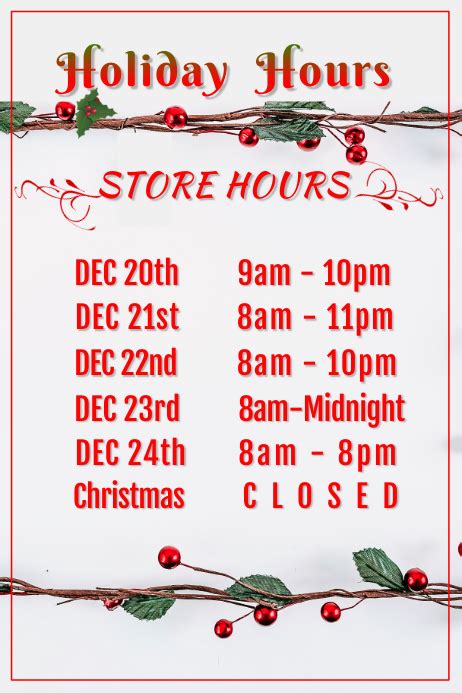 Holiday Store Hours Template Postermywall