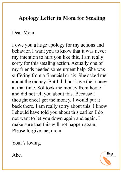 Apology Letter Template To Mom Mother Format Sample Example