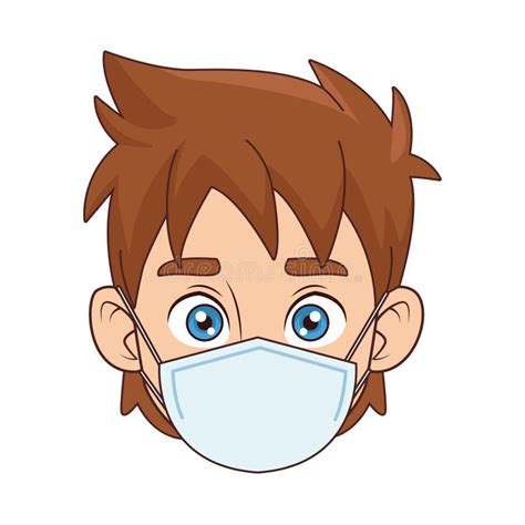 Little Boy Wearing Medical Mask Head Character Stock Vector