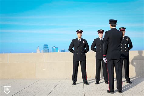 4 Firefighters In Class A Dress Uniforms By Marlow White Overlooking