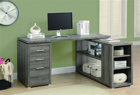 Computer desk with storage shelves and keyboard tray, hutch shelf monitor stand, 47 inch studying writing desk, working study table for something that you may not think about when you're purchasing a desk is how to lay out what you keep on it. Modern L-Shaped Desk with File Drawer & Open Shelving in ...