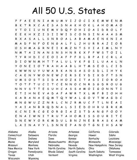 All 50 Us States Word Search Wordmint