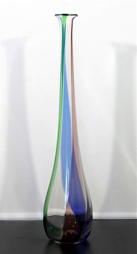 Mid Century Modern Tall Tri Colored Murano Glass Art Vase 1970s Italy Green Blue At 1stdibs