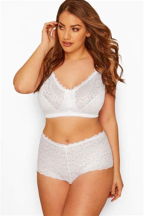 White Hi Shine Lace Non Padded Non Wired Full Cup Bra Yours Clothing