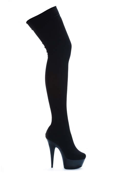 Black Stretch Lycra Womens Thigh High Boots