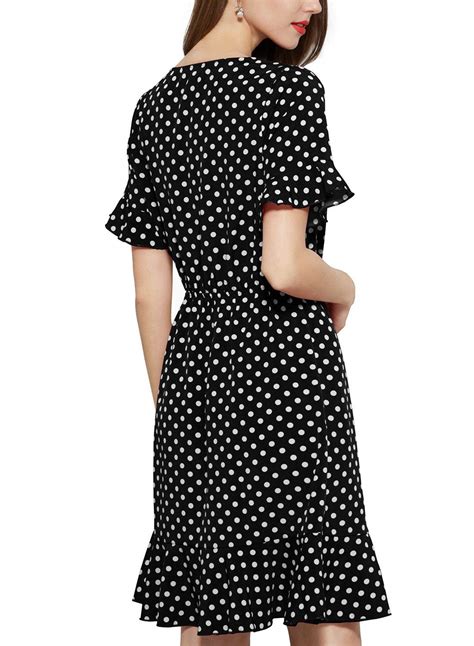 Miusol Women S V Neck Ruffle Polka Dot Flower Casual Mini Dress