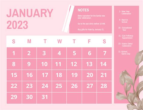 Free Free Printable January 2023 Calendar Template Illustrator Word