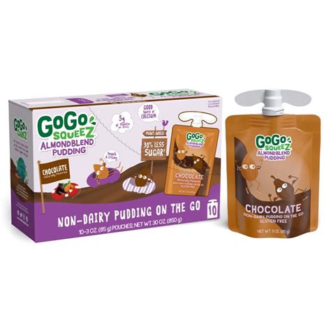 10 Pack Gogo Squeez Almond Blend Chocolate Non Dairy Pudding Pouches